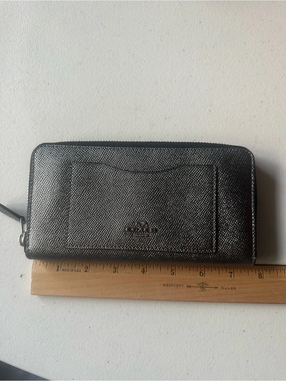 Coach Metallic Pewter Zip Around Long Wallet NWOT